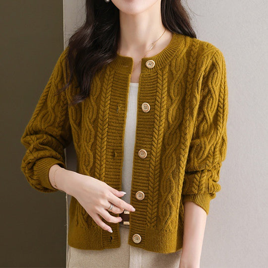 Damen Knopf-Strickjacke mit Zopfmuster Shop Nory
