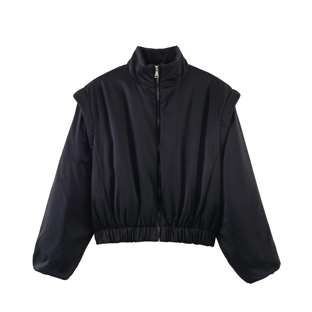 Damen Gepolsterte Cropped-Bomberjacke mit Stehkragen und elastischem Saum Shop Nory