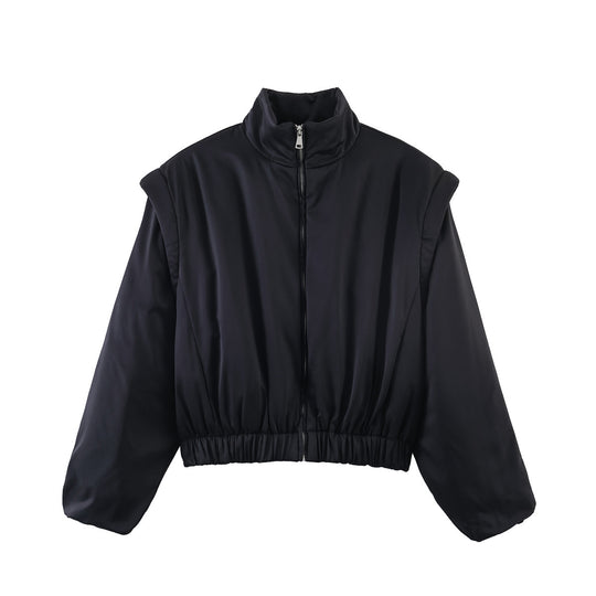 Damen Gepolsterte Cropped-Bomberjacke mit Stehkragen und elastischem Saum Shop Nory