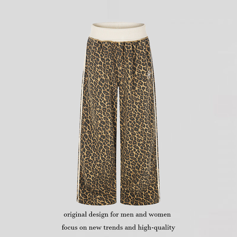 Damen weite Palazzo-Jogginghose mit Leopardenprint und elastischem Rippbund Shop Nory