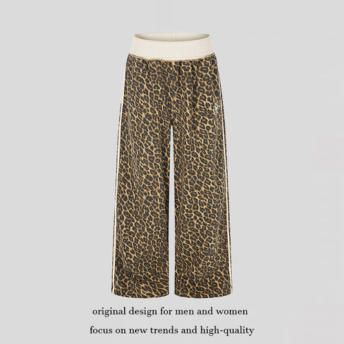 Damen weite Palazzo-Jogginghose mit Leopardenprint und elastischem Rippbund Shop Nory