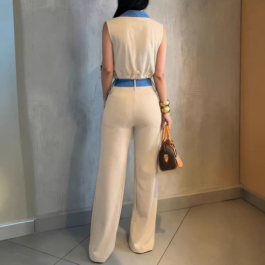 Damen Zweiteiliges Set mit Ärmellosem Jeans-Croptop und hochtaillierter Weitbein-Hose Shop Nory