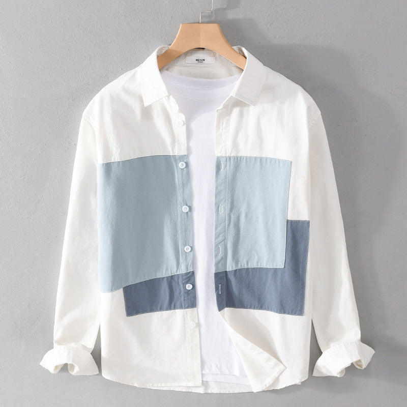 Herren Baumwoll-Overshirt mit farbigen Blockpaneelen und Kentkragen Shop Nory
