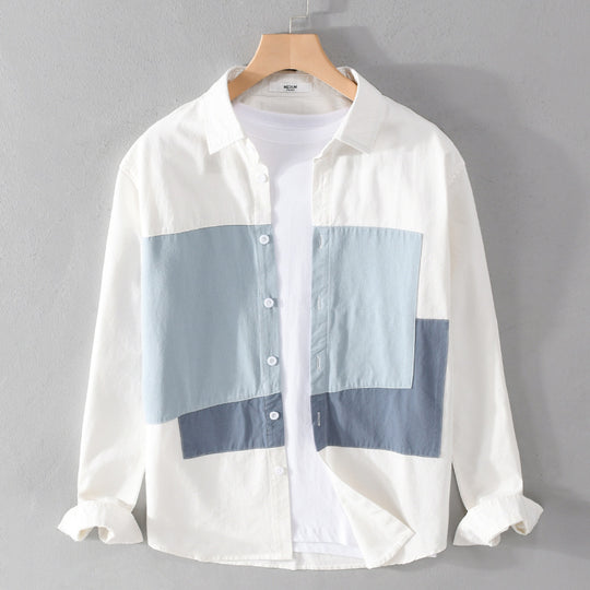 Herren Baumwoll-Overshirt mit farbigen Blockpaneelen und Kentkragen Shop Nory