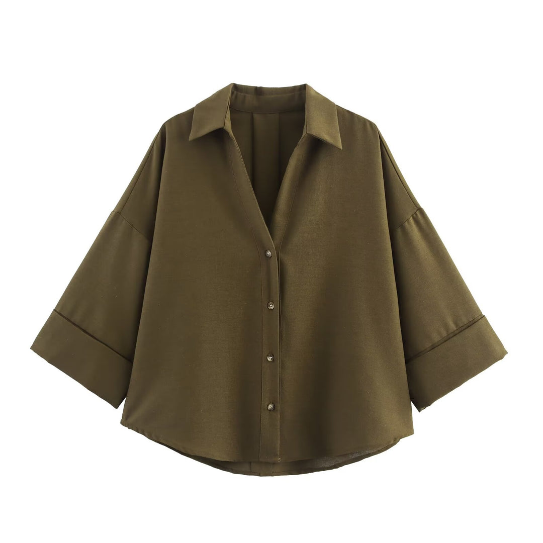 Damen nan lockere oversized Hemdbluse mit weitem Kragen und Dreiviertelärmeln Shop Nory
