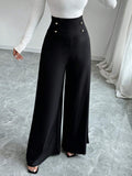 Damen Weite High-Waist Hose mit dekorativen Knöpfen