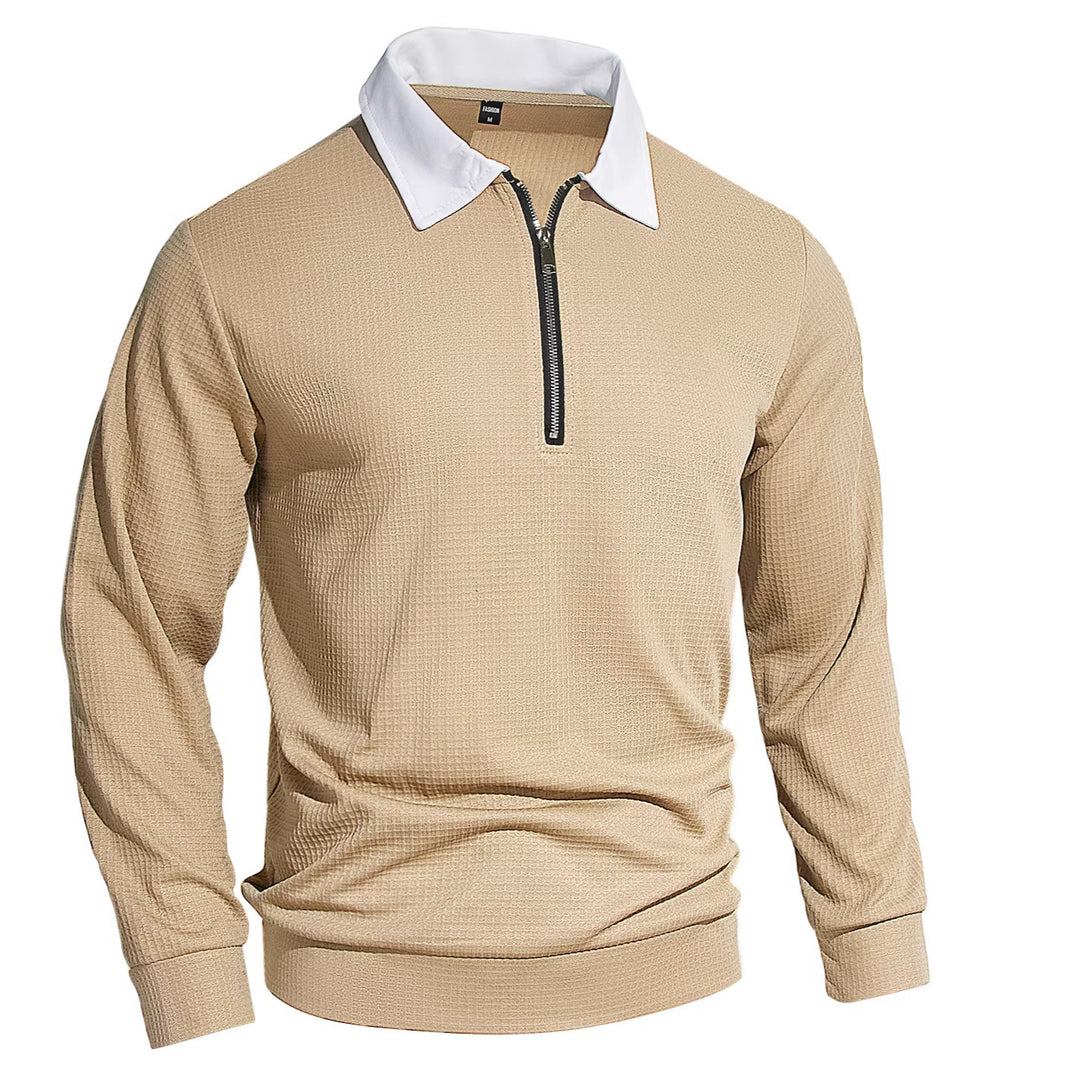 Herren Elegantes Waffelstruktur-Poloshirt mit Halbzip und Kontrastkragen Shop Nory