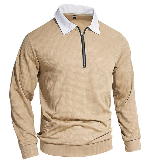 Herren Elegantes Waffelstruktur-Poloshirt mit Halbzip und Kontrastkragen Shop Nory