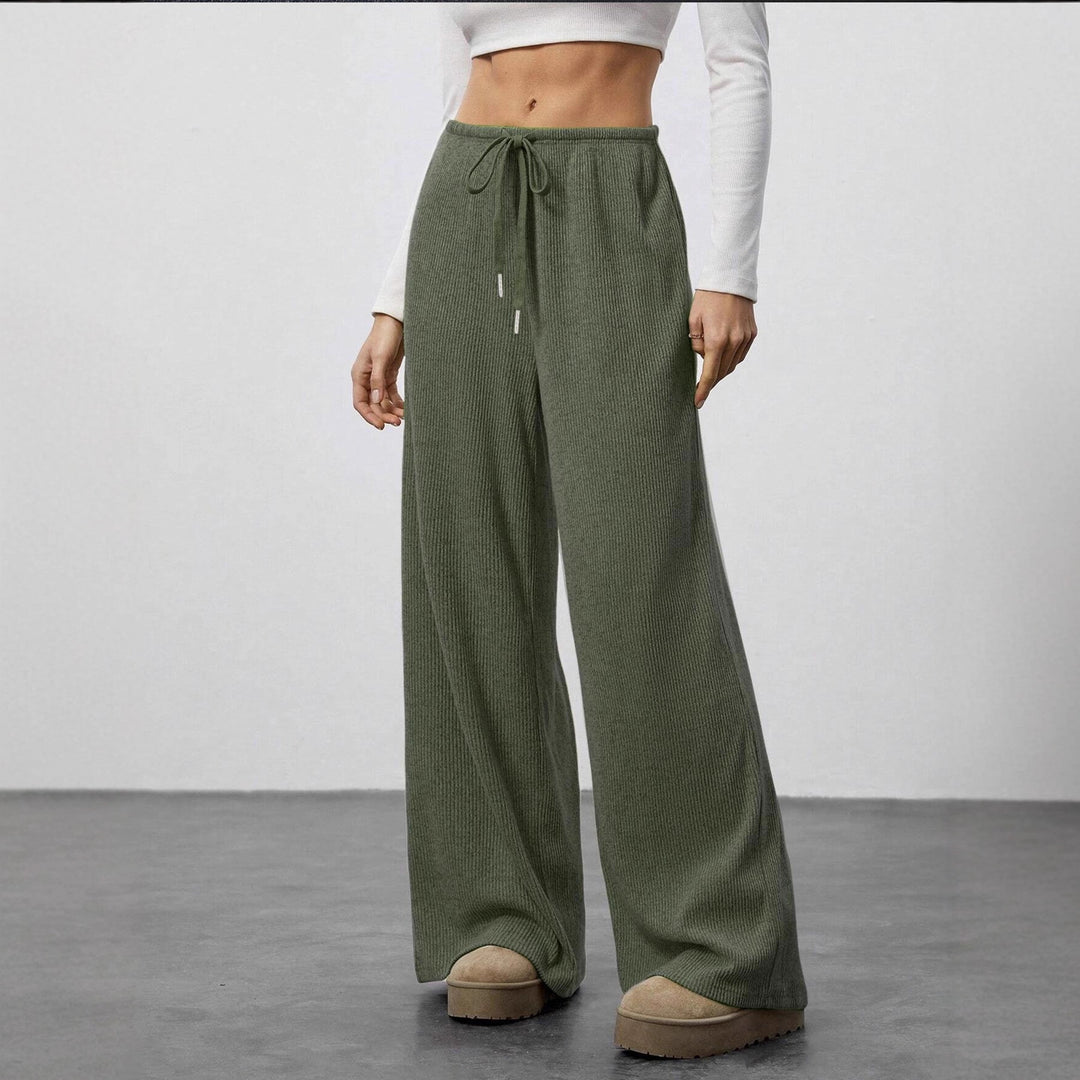 Damen Weiche Rippstrick Loungehose mit weitem Bein und Kordelzug Shop Nory