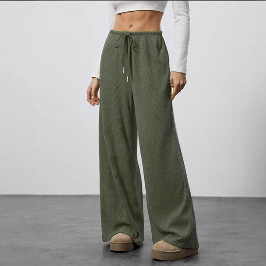 Damen Weiche Rippstrick Loungehose mit weitem Bein und Kordelzug Shop Nory