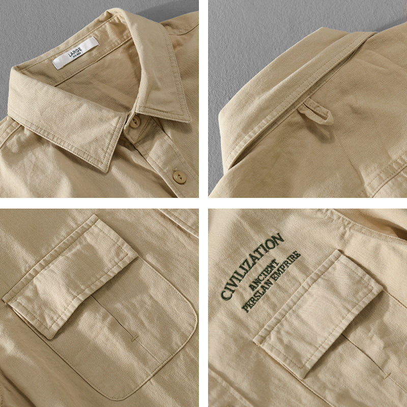 Herren Militärisch inspiriertes Overshirt mit Doppel-Brusttaschen und dezenter Stickerei Shop Nory