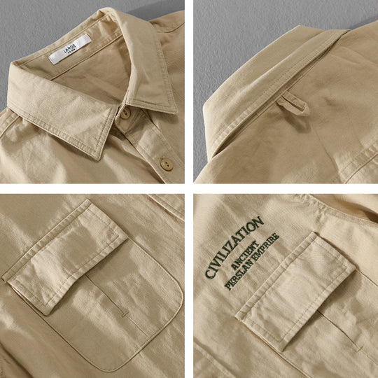 Herren Militärisch inspiriertes Overshirt mit Doppel-Brusttaschen und dezenter Stickerei Shop Nory