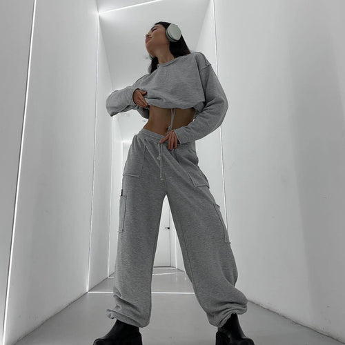 Damen kurzes Sweatshirt mit Kordelzug und Oversize-Ärmeln Shop Nory