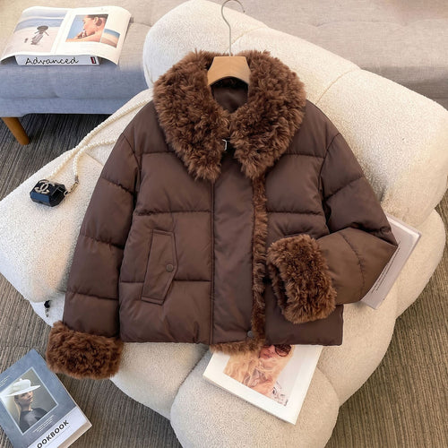 Damen nan wattierte Kurzjacke mit voluminösem Kunstfellkragen und Bommelbändern Shop Nory