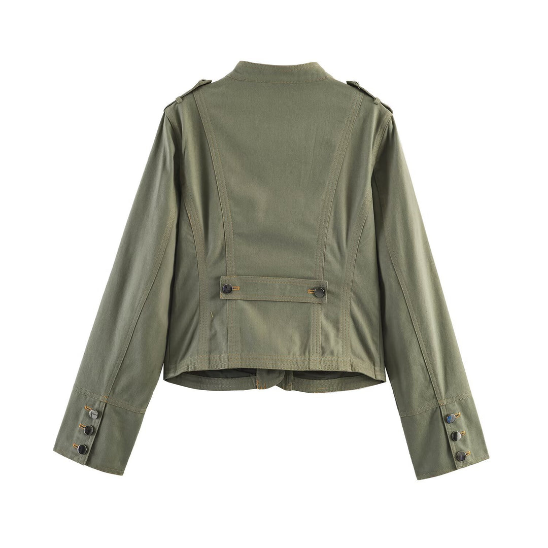 Damen Kurzjacke im Utility‑Stil mit Stehkragen und Schulterriegeln Shop Nory