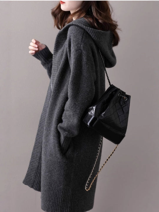 Damen Oversize Kapuzencardigan im Kaschmir‑Look mit offenem Fall und breiter Rippe Shop Nory