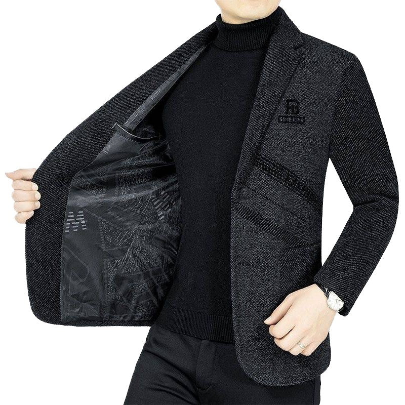 Herren Schmal geschnittenes City-Sakko aus Strickoptik mit Reverskragen und dezenter Logostickerei Shop Nory
