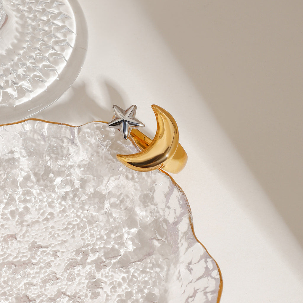 Damen Offener Ring mit Mond- und Sternmotiv Shop Nory