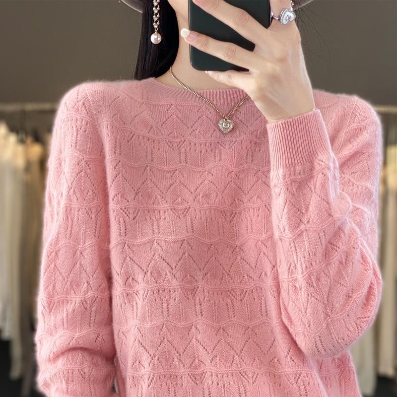 Damen Kuscheliger Feinstrickpullover mit Ajour-Diamantmuster und weiter Passform Shop Nory