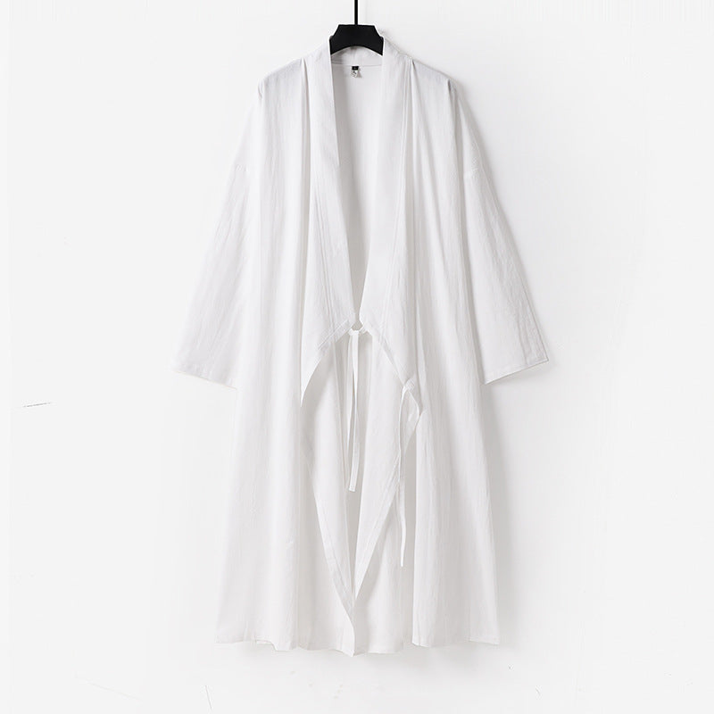 Unisex Langer Kimono-Mantel aus leichtem Baumwollmix mit drapierter Front und Bindeschlaufe Shop Nory