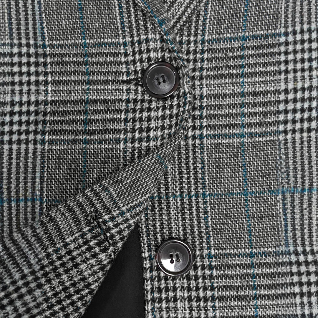 Damen Lockerer Glencheck-Blazer mit Reverskragen, Pattentaschen und Ein-Knopf-Verschluss Shop Nory