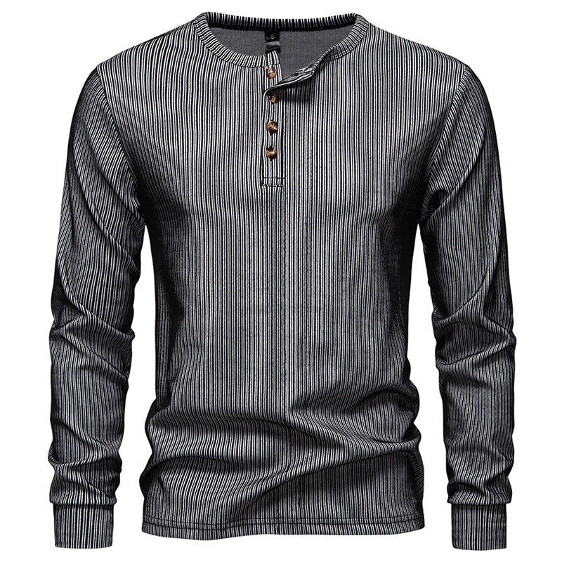 Herren Slim-Fit Gerippter Henley-Langarmpullover mit Rundhalsausschnitt und Knopfleiste Shop Nory