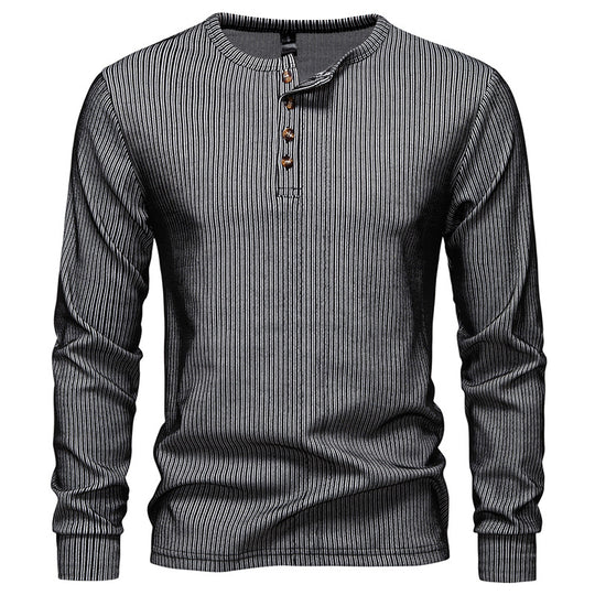 Herren Slim-Fit Gerippter Henley-Langarmpullover mit Rundhalsausschnitt und Knopfleiste Shop Nory