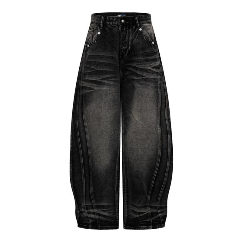 Damen Weite High‑Waist Ballon-Jeans mit Ziernähten Shop Nory