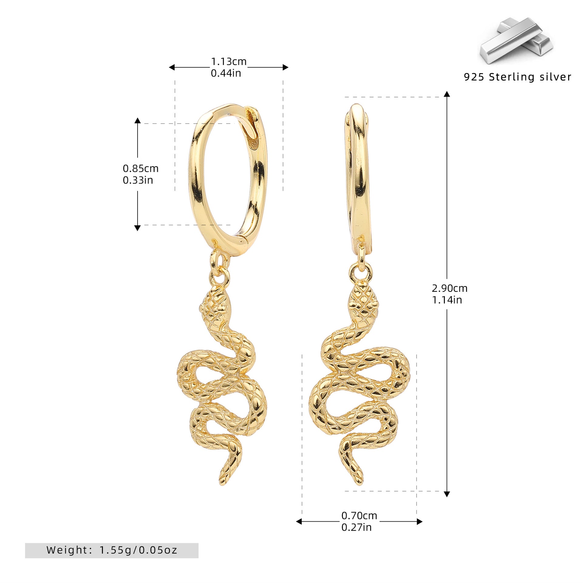Damen Ohrhänger mit schlangenförmigem Design aus hochwertigem 925 Sterling Silber Shop Nory