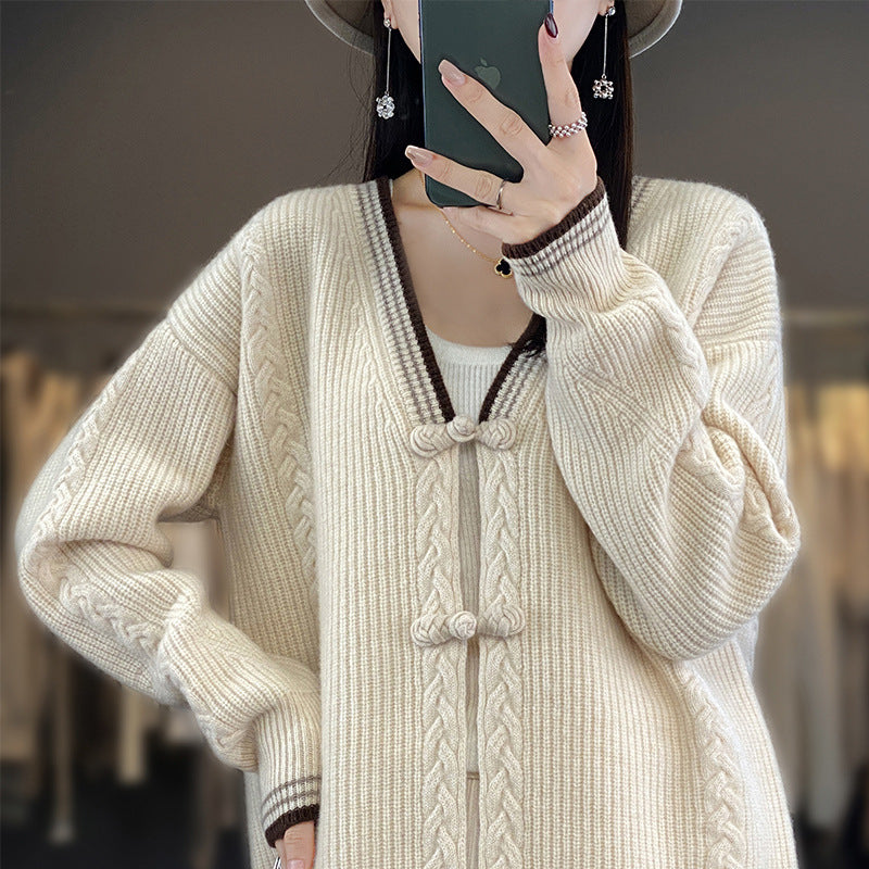 Damen Strickcardigan mit Zopfmuster und dekorativen Knotenverschlüssen Shop Nory