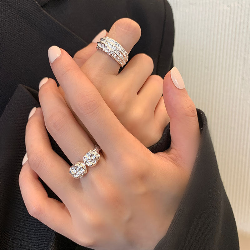 Damen Mehrteiliger Silberring mit funkelnden Zirkonia Shop Nory