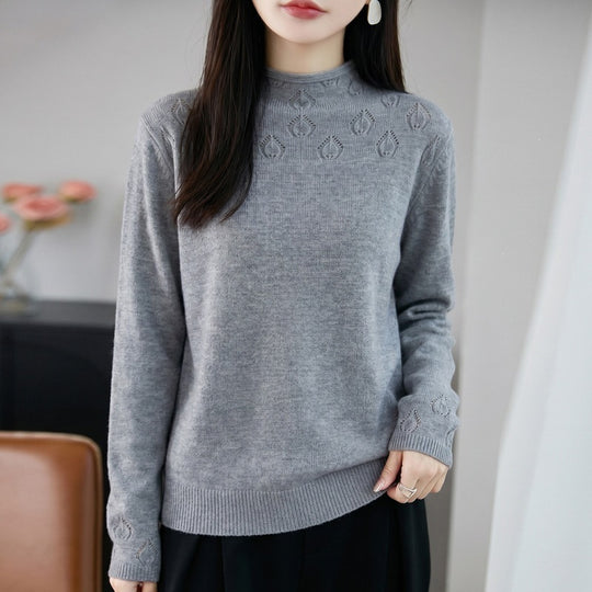 Damen Kurzrollkragenpullover aus Feinstrick mit Ajour‑Yoke und geripptem Saum Shop Nory