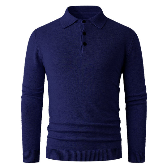 Herren Feiner Langarm-Polokragen-Pullover mit Dreiknopfleiste und schmaler Silhouette Shop Nory