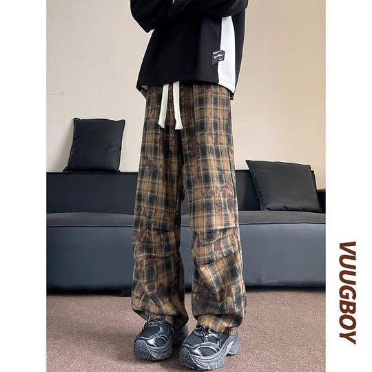 Herren weite karierte Flanellhose mit Kordelzug im Baggy-Schnitt Shop Nory