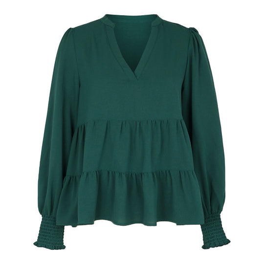 Damen Zweistufige Volant-Bluse mit V-Ausschnitt und gerafften Ärmelbündchen Shop Nory