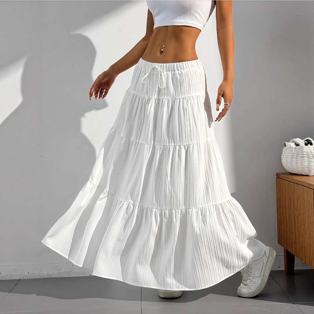 Damen Maxi-Rock mit lässigem Volant-Design und elastischem Bund