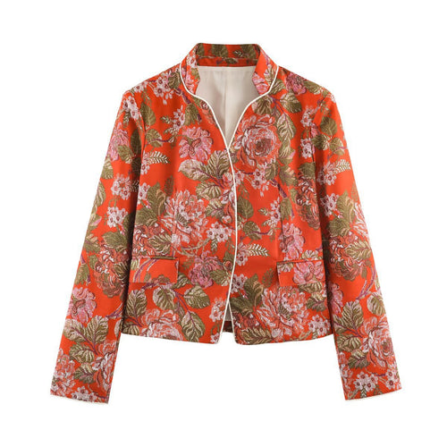 Damen Kurzblazer im Brokat-Jacquard mit Stehkragen und Paspelierung Shop Nory
