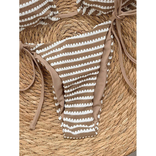 Damen Triangel-Bikini mit verstellbaren BindShopnoryändern und trendigem Streifenmuster Shopnory
