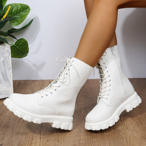 Damen moderne Schnürstiefel mit rutschfester Sohle und seitlichem Reißverschluss Shopnory