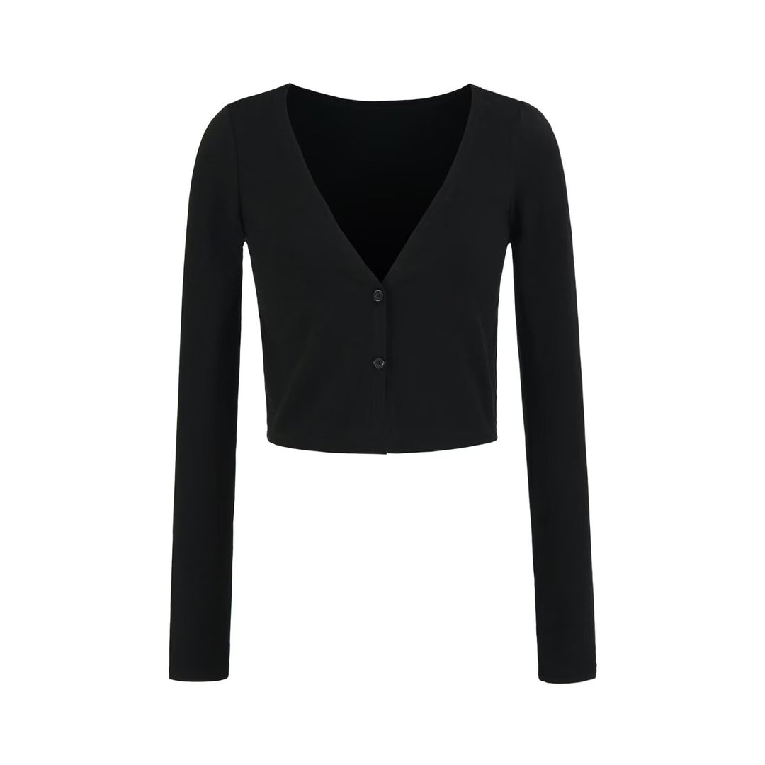 Damen Kurzer Feinstrick-Cardigan mit tiefem V-Ausschnitt und knöpfbarer Front Shop Nory