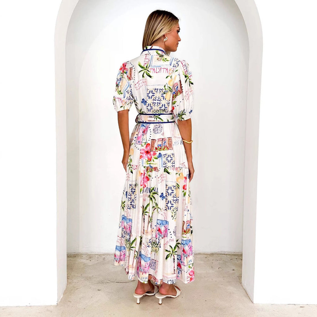 Damen Luftiges Maxikleid mit floralem Grafikdesign und praktischen Taschen Shopnory
