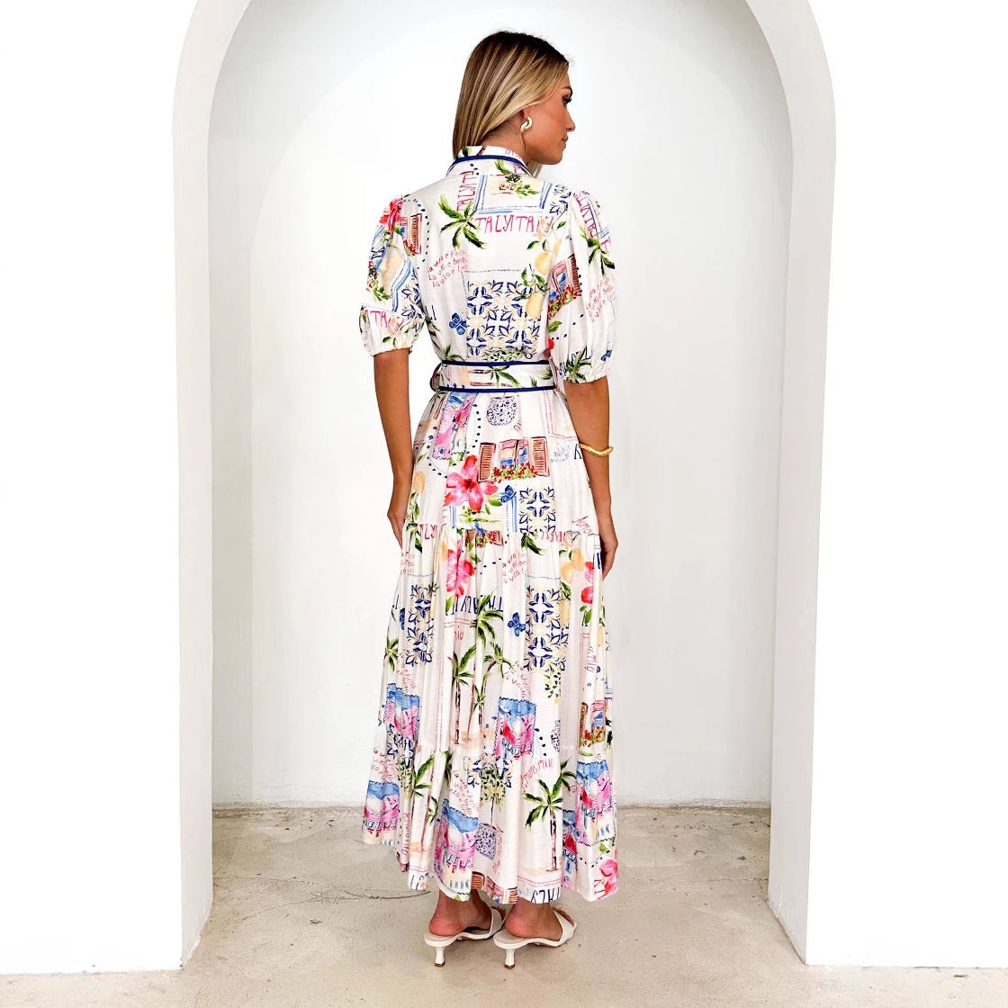 Damen Luftiges Maxikleid mit floralem Grafikdesign und praktischen Taschen Shopnory