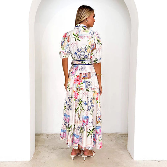 Damen Luftiges Maxikleid mit floralem Grafikdesign und praktischen Taschen Shopnory