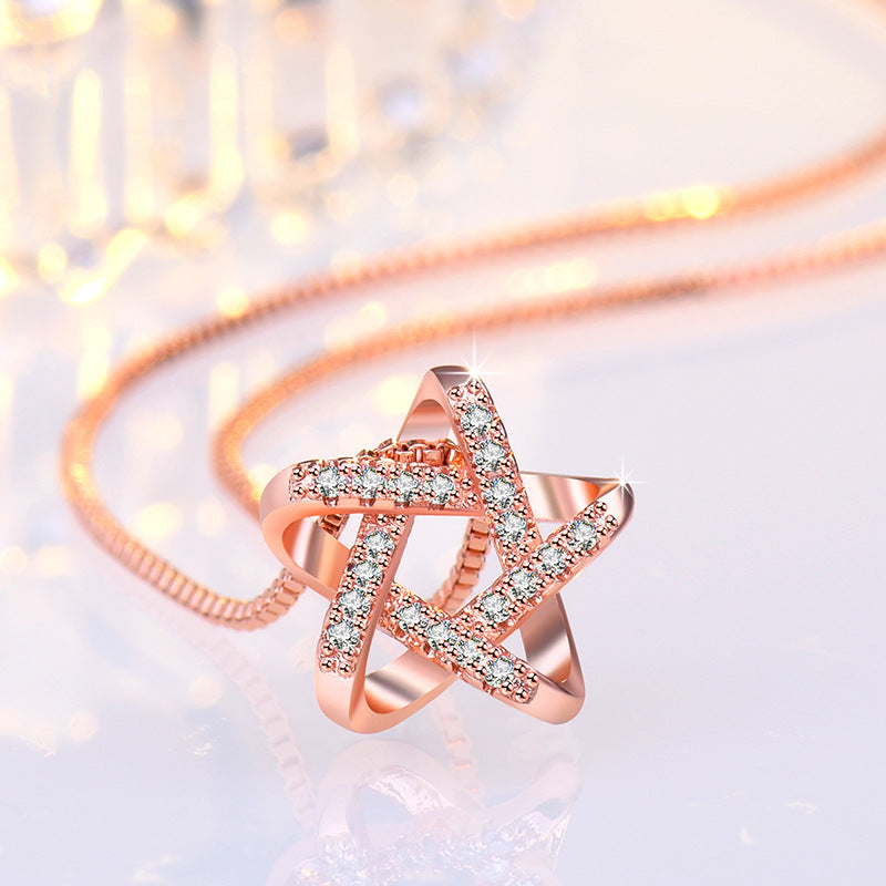 Damen zarte Halskette mit facettiertem Sternanhänger und glitzerndem Zirkonia-Besatz Shop Nory