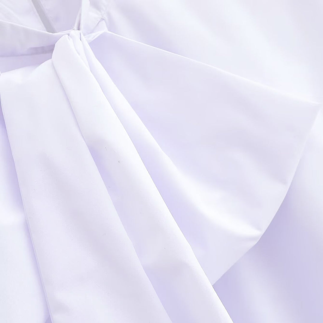 Damen Seidige Schluppenbluse mit Zierschal und verlängertem Rückensaum Shop Nory