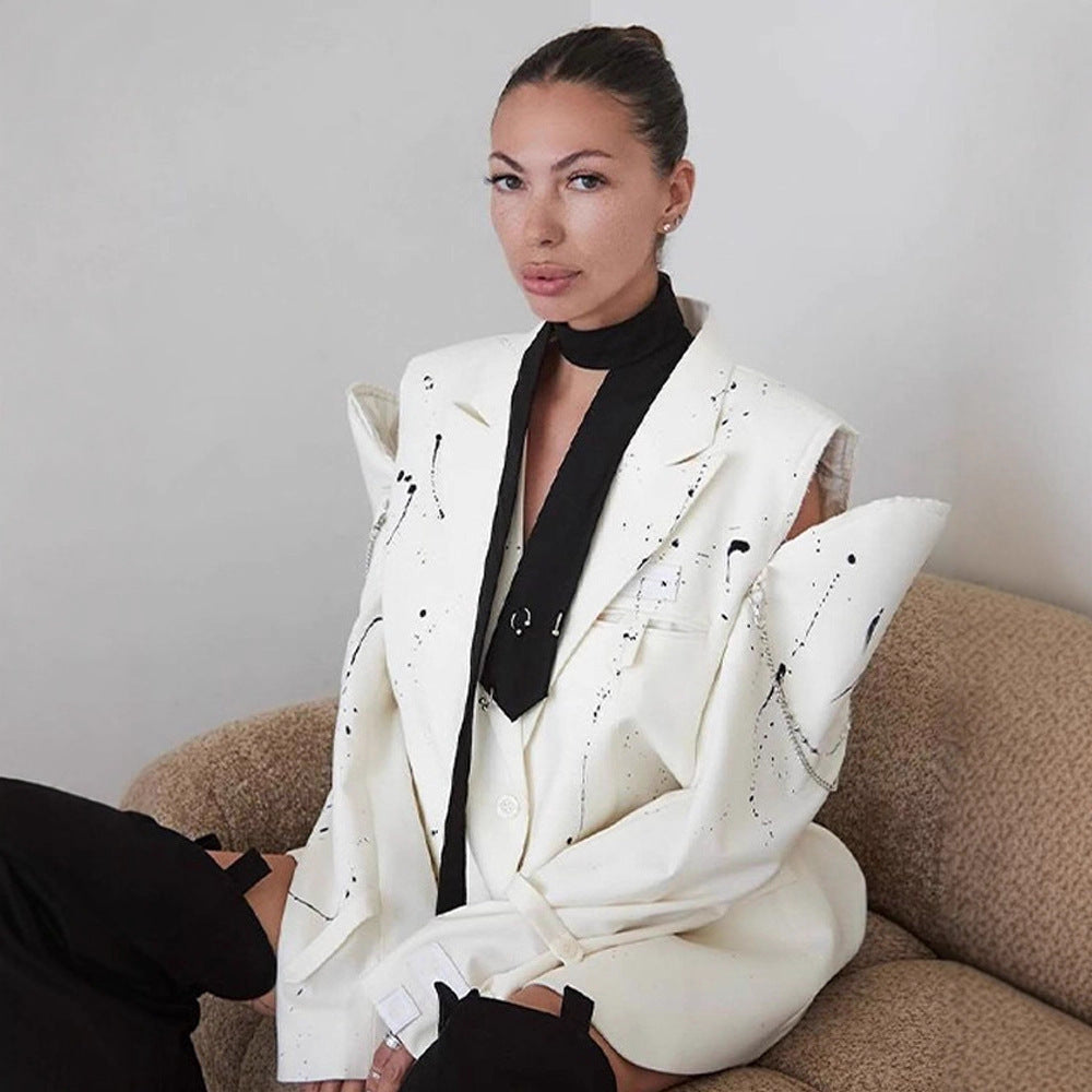 Damen Oversize-Blazer mit Cut-Out-Schultern und Paint‑Splatter‑Optik Shop Nory