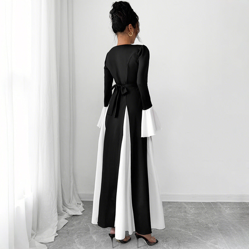 Damen Abendkleid mit tailliertem Corsagen-Oberteil, langen Ärmeln und kontrastierenden Volantmanschetten Shop Nory