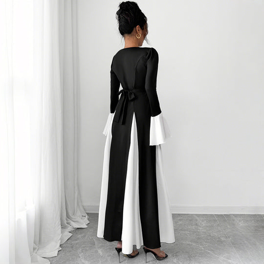 Damen Abendkleid mit tailliertem Corsagen-Oberteil, langen Ärmeln und kontrastierenden Volantmanschetten Shop Nory