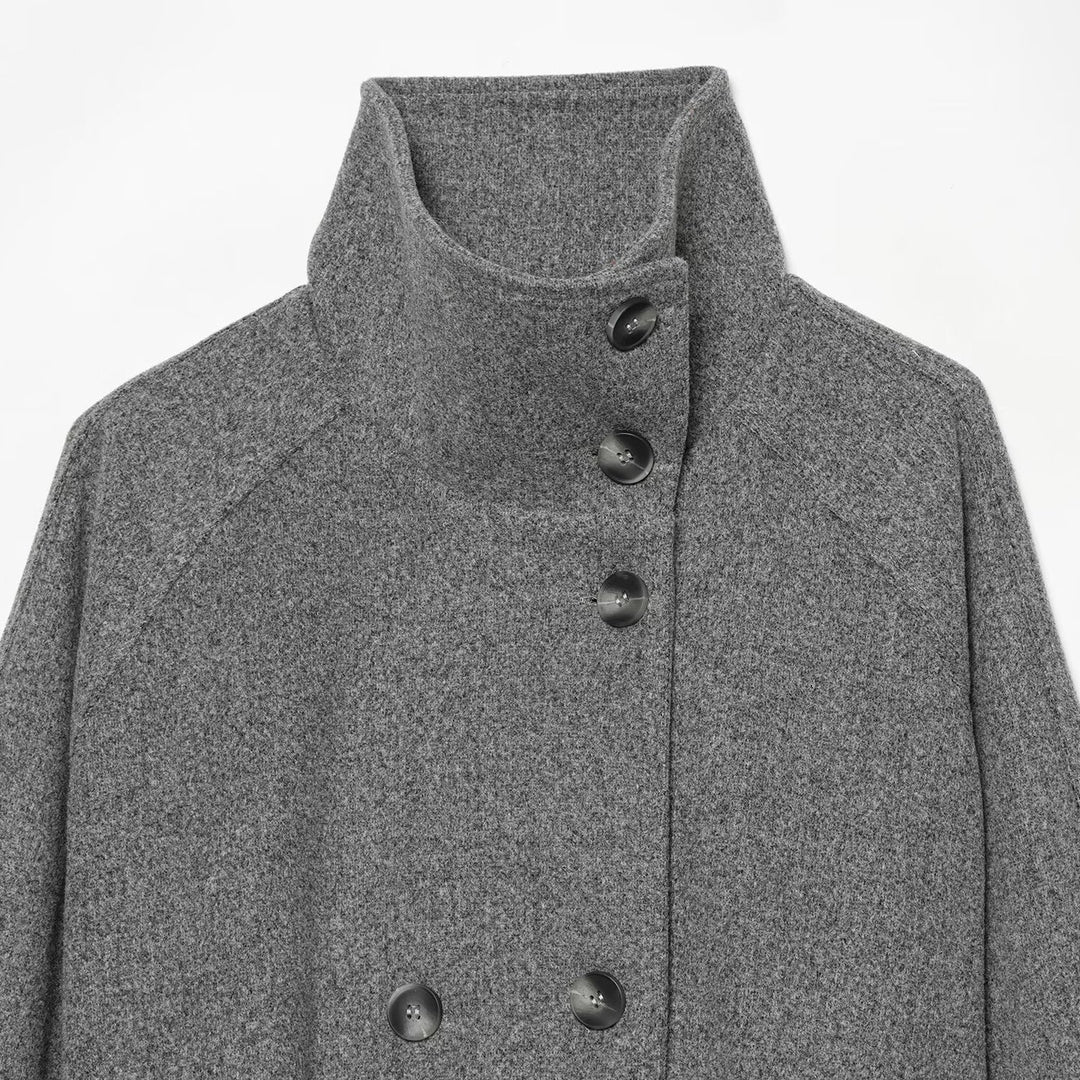 Damen Cape-Übergangsjacke im kurzen Schnitt mit hohem Kragen, doppelter Knopfleiste und Taillenbindegürtel Shop Nory
