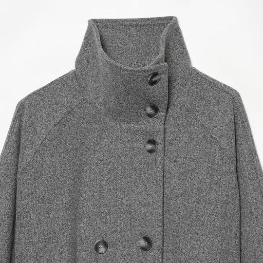 Damen Cape-Übergangsjacke im kurzen Schnitt mit hohem Kragen, doppelter Knopfleiste und Taillenbindegürtel Shop Nory